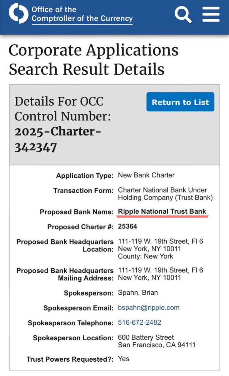 RIPPLE WILL BECOME A BANK! 🏦 

„RIPPLE NATIONAL TRUST BANK“ 🤯 #XRP