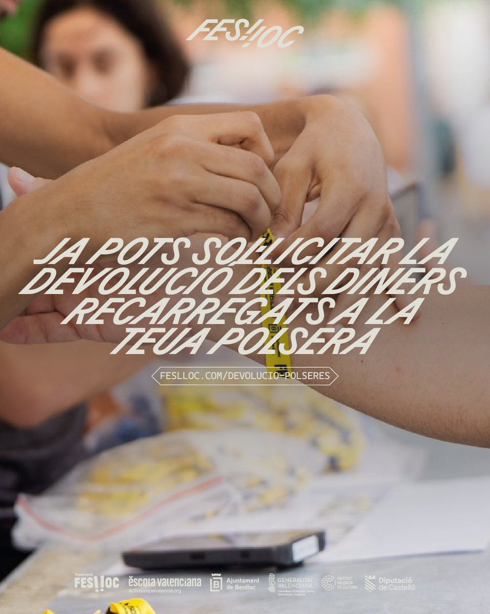 💸 Ja pots sol·licitar la devolució del saldo de la teua polsera!

Tota la informació a: feslloc.com/devolucio-pols…

Gràcies per formar part del #Feslloc2025! 🙌