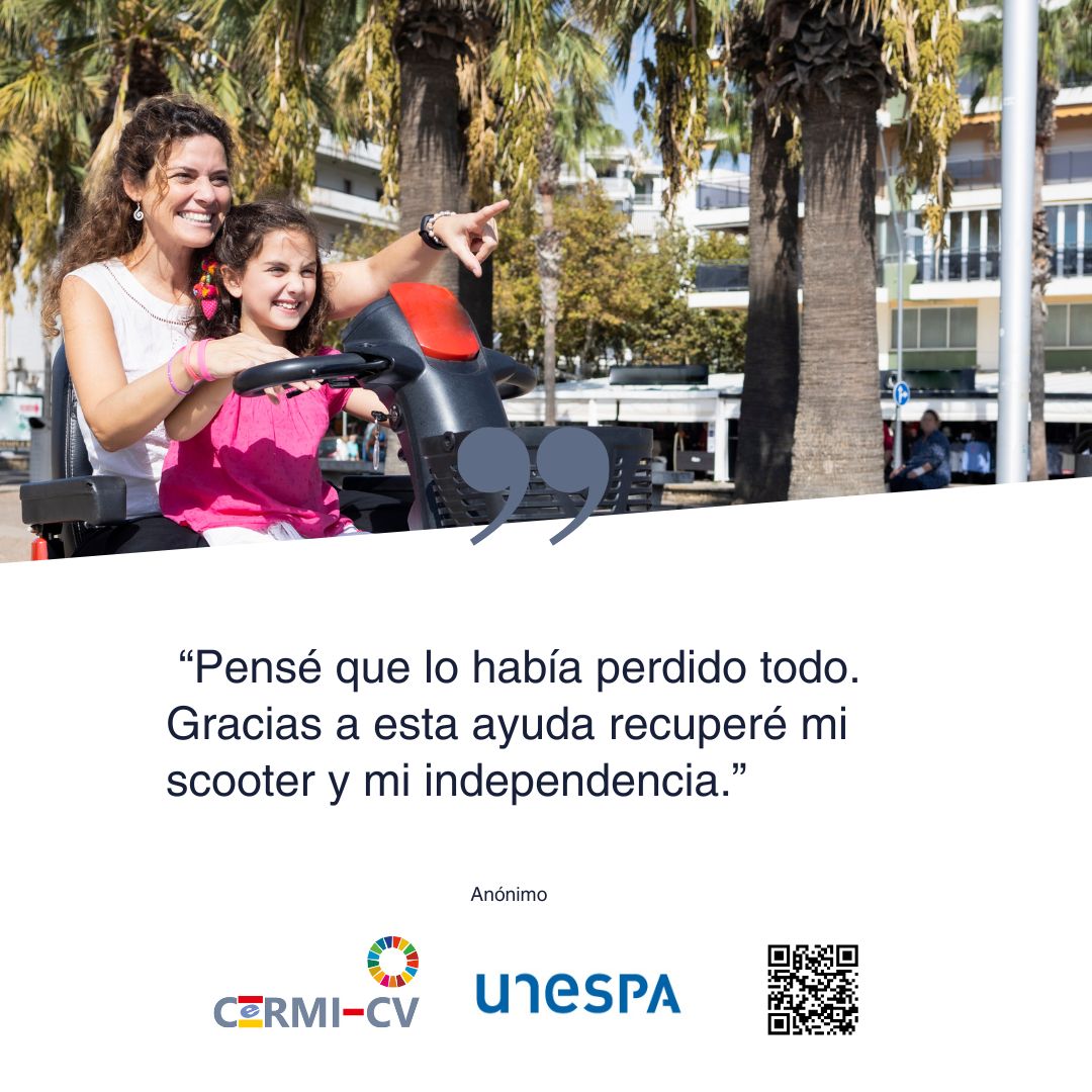 🗣️ “Pensé que lo había perdido todo. Gracias a esta ayuda recuperé mi scooter y mi independencia.” 💙
 Si tú también lo necesitas, pide la ayuda de movilidad 👉ayudas-dana.cermicv.es/ayudas #AsegurandoLaInclusión