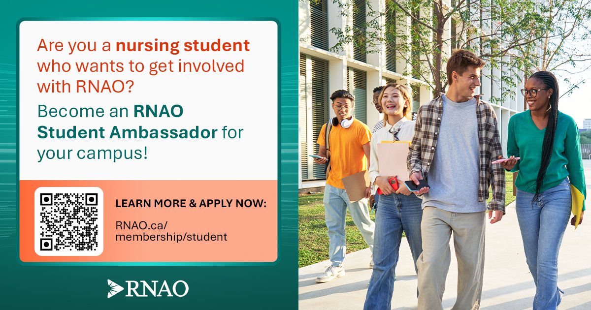 RNAO (@rnao) on Twitter photo Are you a nursing student looking for ways to get more involved at RNAO?🤩Become a student ambassador for your campus today!
Learn more & apply now: MyRNAO.ca/2025_2026_stud…
#NursingStudents <a href="/NursingStudentO/">Nursing Students of Ontario (NSO)</a> <a href="/LhamoDolkar2023/">Lhamo Dolkar</a> <a href="/DorisGrinspun/">Dr. Doris Grinspun 🇨🇦 RN, PhD, FAAN, O.ONT</a> Are you a nursing student looking for ways to get more involved at RNAO?🤩Become a student ambassador for your campus today!
Learn more & apply now: MyRNAO.ca/2025_2026_stud…
#NursingStudents <a href="/NursingStudentO/">Nursing Students of Ontario (NSO)</a> <a href="/LhamoDolkar2023/">Lhamo Dolkar</a> <a href="/DorisGrinspun/">Dr. Doris Grinspun 🇨🇦 RN, PhD, FAAN, O.ONT</a>