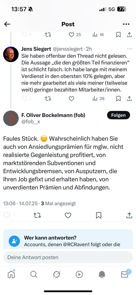 Das ist besonders schön: Von einem Account (⁦<a href="/fob__x/">F. Oliver Bockelmann (fob)</a>⁩ ) beschimpft zu werden, der Antworten nicht zulässt. Ich kann aber versichern, dass keine (!) seiner blöden Unterstellungen zutrifft.