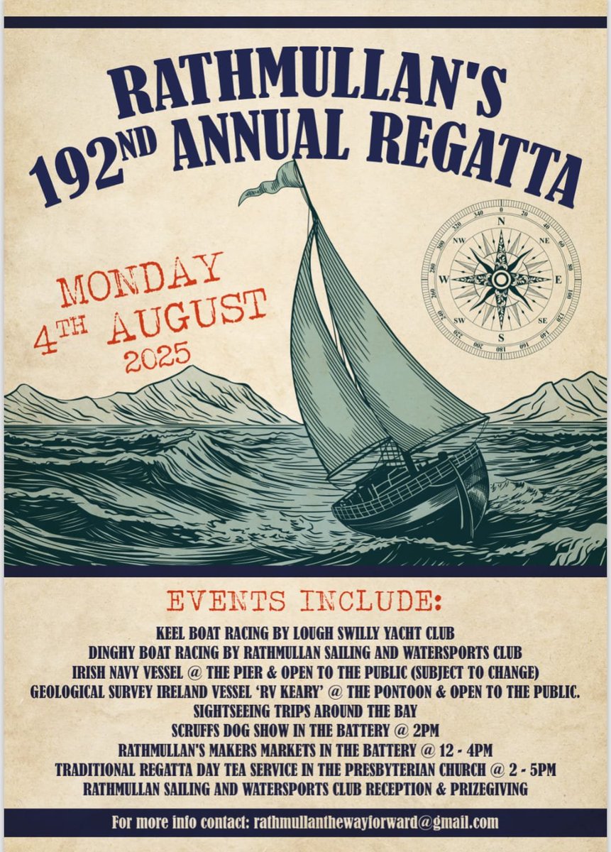 Lineup of events at the 192nd Annual Regatta in Rathmullan on Monday, 4th August 2025