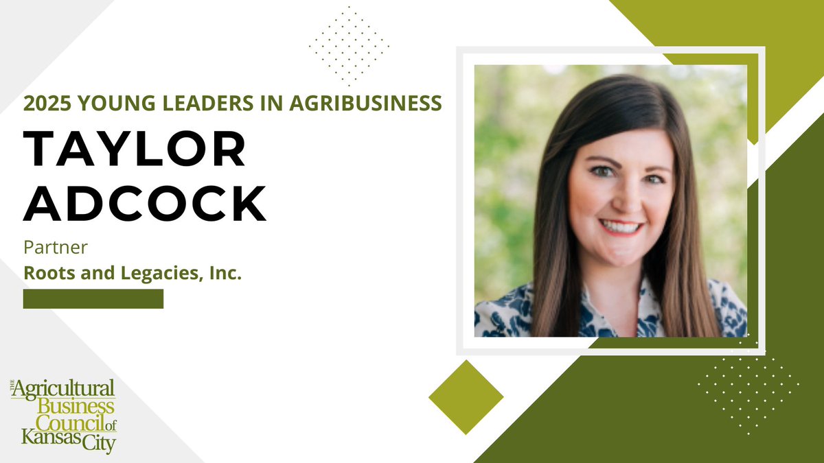 🌟 Young Leaders in Agribusiness Highlight 🌟

Taylor Adcock is a partner at Roots &amp; Legacies, where she helps clients in the food and agriculture space connect with audiences of all shapes and sizes. 
Read more about the young leaders here. &gt;&gt; agbizkc.com/news/2025/6/3/…
