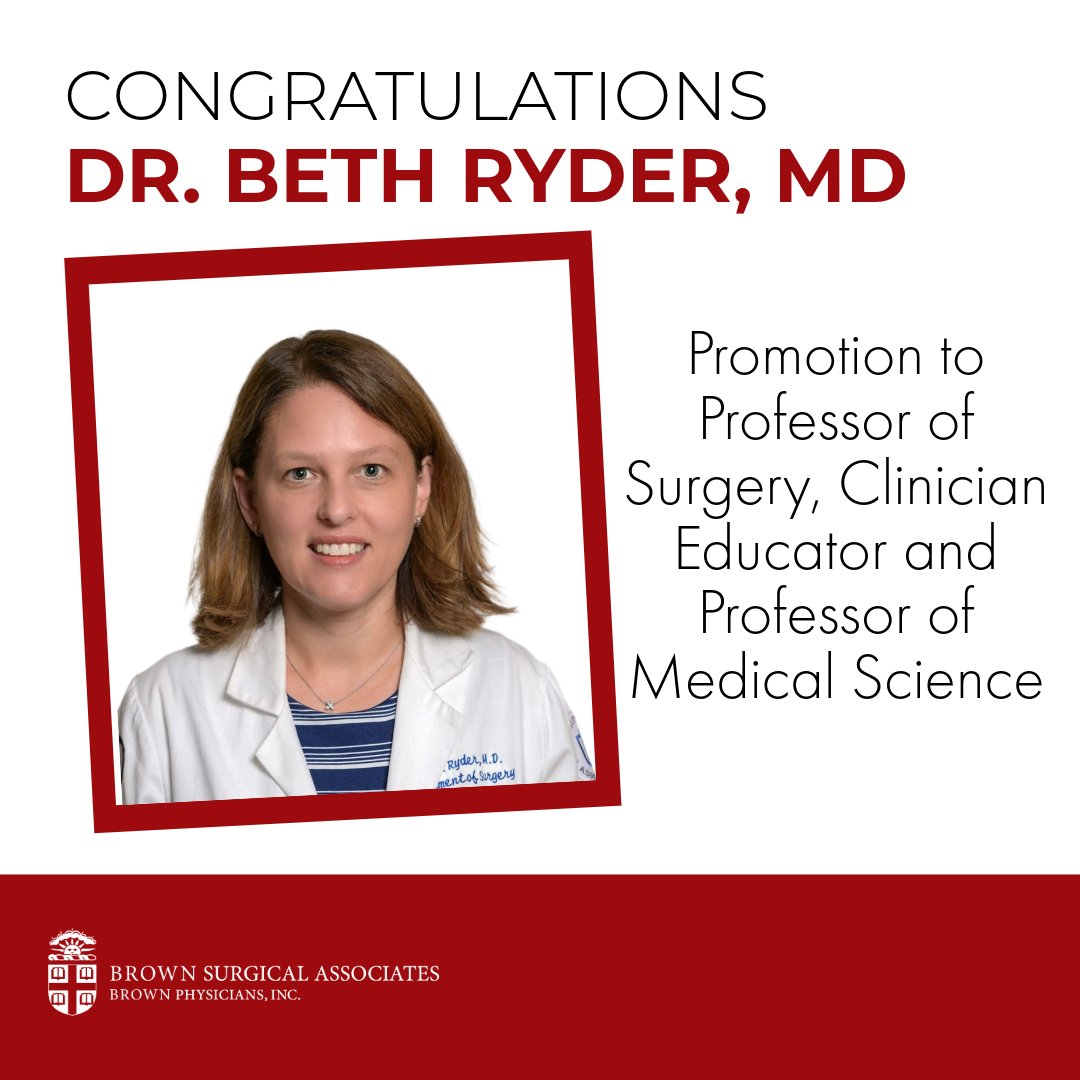 Brown Surgical Associates (@brownsurgical) on Twitter photo 👏 Congrats to Dr. Beth Ryder on her dual promotion to Professor of Surgery, Clinician Educator & Professor of Medical Science at <a href="/BrownMedicine/">The Warren Alpert Medical School</a>!
A true leader in education, research & patient care.
#BSA #FacultyPromotion #AcademicExcellence #BrownUniversity 👏 Congrats to Dr. Beth Ryder on her dual promotion to Professor of Surgery, Clinician Educator & Professor of Medical Science at <a href="/BrownMedicine/">The Warren Alpert Medical School</a>!
A true leader in education, research & patient care.
#BSA #FacultyPromotion #AcademicExcellence #BrownUniversity