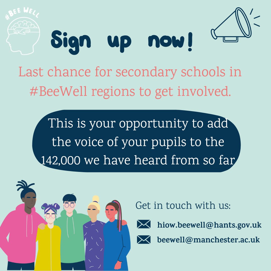 BeeWellUK's tweet image. Don't miss out on this opportunity! Last chance for secondary schools in #BeeWell regions to get involved before the summer break! Get in touch if you are interested to find out more.
Find more information here: beewellprogramme.org