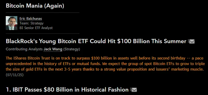 🚨 BREAKING: Il fondo ETF di Bitcoin di BlackRock potrebbe raggiungere 1000 miliardi di dollari entro quest'estate, secondo Bloomberg.