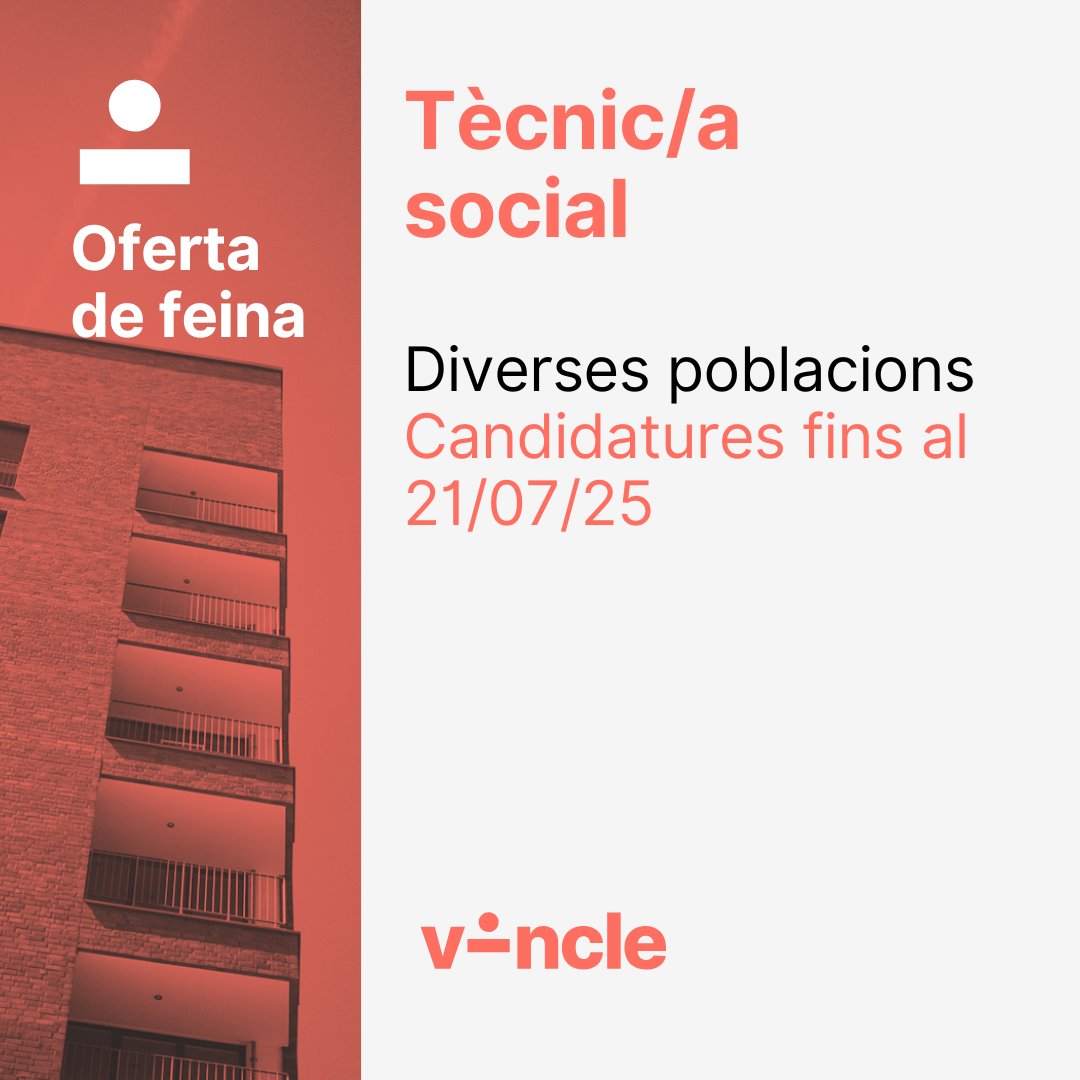 📢 OFERTA DE FEINA

🔎 Tècnic/a social
📌 Intervenció en diverses poblacions
✍️ Candidatures fins al 21/07/25
👉 Més info: ow.ly/tAch50VSpr5 

#treball #oferta #feina #salutmental #soledatnovolguda  #educaciósocial #treballsocial #social #tercersector #vincle