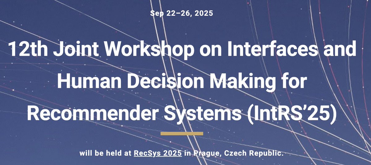 peterpaws's tweet image. If you are at #sigir2025 and interested in the human side of recommender systems - here is your chance to see what's happening in the @ACMRecSys community: There are still a few days to submit to #RecSys 2025 @IntRSworkshop sites.google.com/view/intrs25/c…