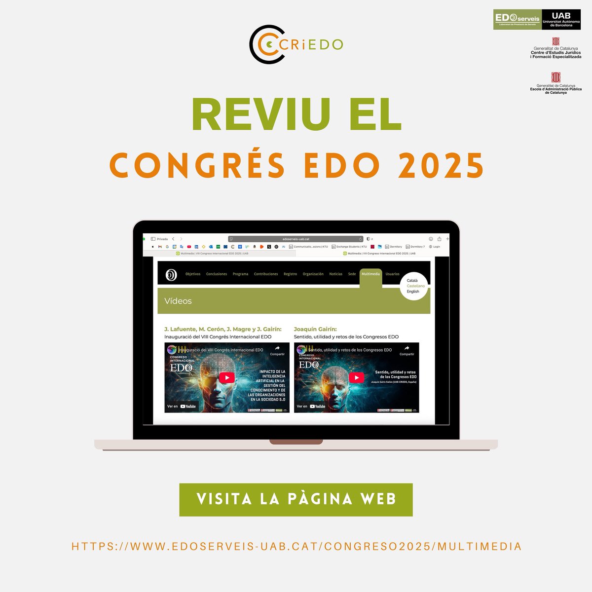 Ja pots accedir a totes les ponències del VIII Congrés Internacional EDO, que vam viure intensament els dies 4, 5 i 6 de juny a la <a href="/UABBarcelona/">Universitat Autònoma de Barcelona</a>.

🔗 Entra aquí per veure-ho tot: edoserveis-uab.cat/congreso2025/m…

#CRiEDO #EDO #EDO2025 #CIEDO2025 #CIEDO #Reflexió #Transformació #Innovació