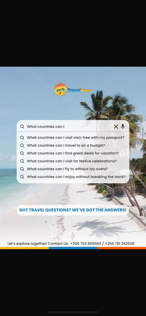 Got travel questions? TravelNeza has the answers From visa-free escapes to budget-friendly getaways, we'll help you discover the perfect destination with no stress, no guesswork - just unforgettable adventures