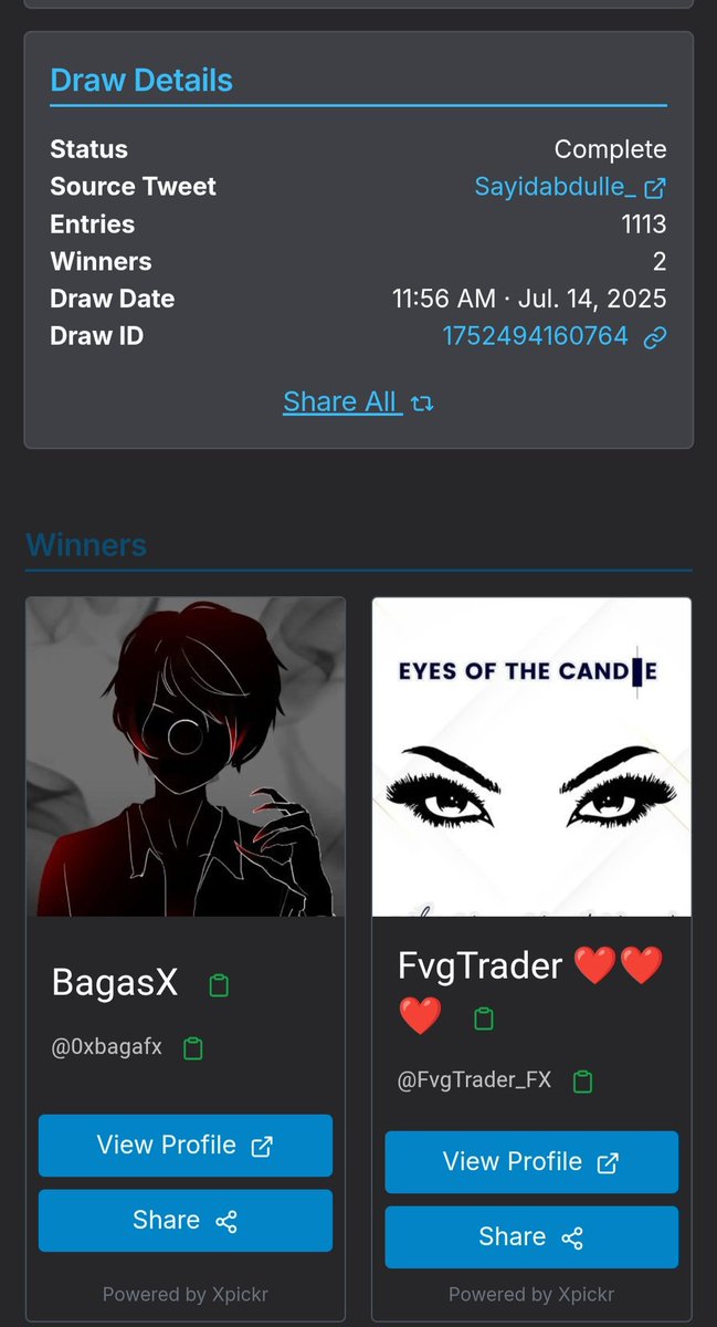 Congratulations - Winners 
<a href="/0xbagafx/">BagasX</a> 
<a href="/FvgTrader_FX/">FvgTrader ❤️❤️❤️</a>

To claim your prize open ticket discord of Blueguardian 

Drawing ID 1752494160764