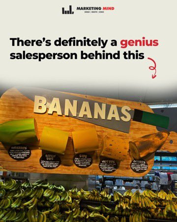 The grocery store turned a common problem (bananas of all ripeness stages) into a brilliant customer experience.

Instead of hiding imperfect bananas, they turned them into a teaching moment, using a playful sign that explains which stage is best for what.

From green to