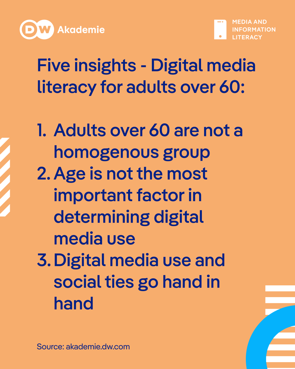 dw_akademie's tweet image. In many regions of the world, it's not only young people who access digital media. Older adults are also turning to digital media and information sources.
However, it is often thought that older adults are less skilled and less capable, and therefore in need of interventions to…