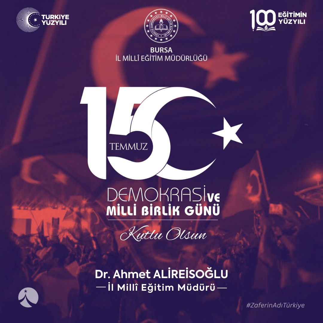 🇹🇷 15 Temmuz Demokrasi ve Millî Birlik Günü’nde, milletimizin ortaya koyduğu topyekûn direnişte vatan uğruna destan yazan aziz şehitlerimizi rahmetle, kahraman gazilerimizi şükranla yâd ediyoruz.

#15Temmuz 
#ZaferinAdıTürkiye

<a href="/tcmeb/">Millî Eğitim Bakanlığı</a> <a href="/Yusuf__Tekin/">Yusuf Tekin</a> <a href="/Alireisoglu34/">Dr. Ahmet ALİREİSOĞLU</a>