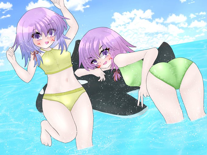 #oc #一次創作 #イラスト 
#絵柄好みって人にフォローされたい 
イラストの再掲。
双子の女の子の水着🥰 