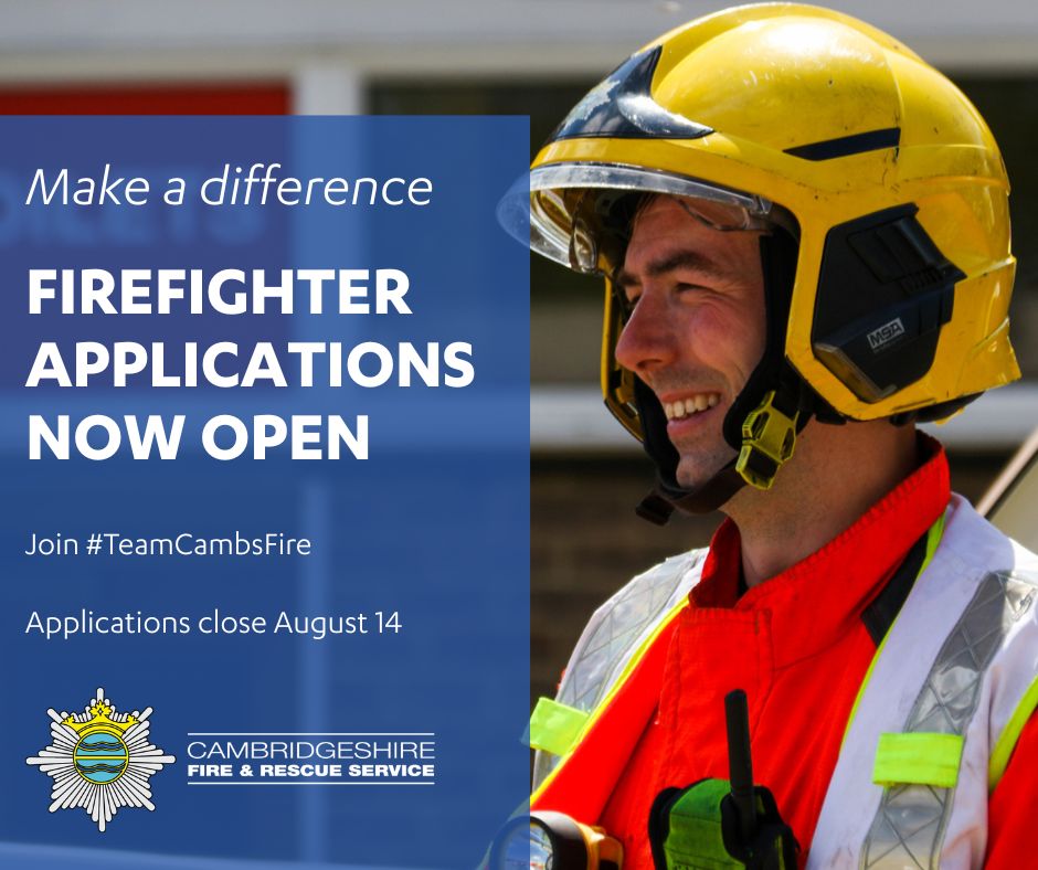 cambsfrs's tweet image. The wait is over - applications for wholetime firefighters are now open! 🥳
Start your application today: bit.ly/ApplyCFRSwhole…
Applications close on Thursday August 14 2025.
Good luck!