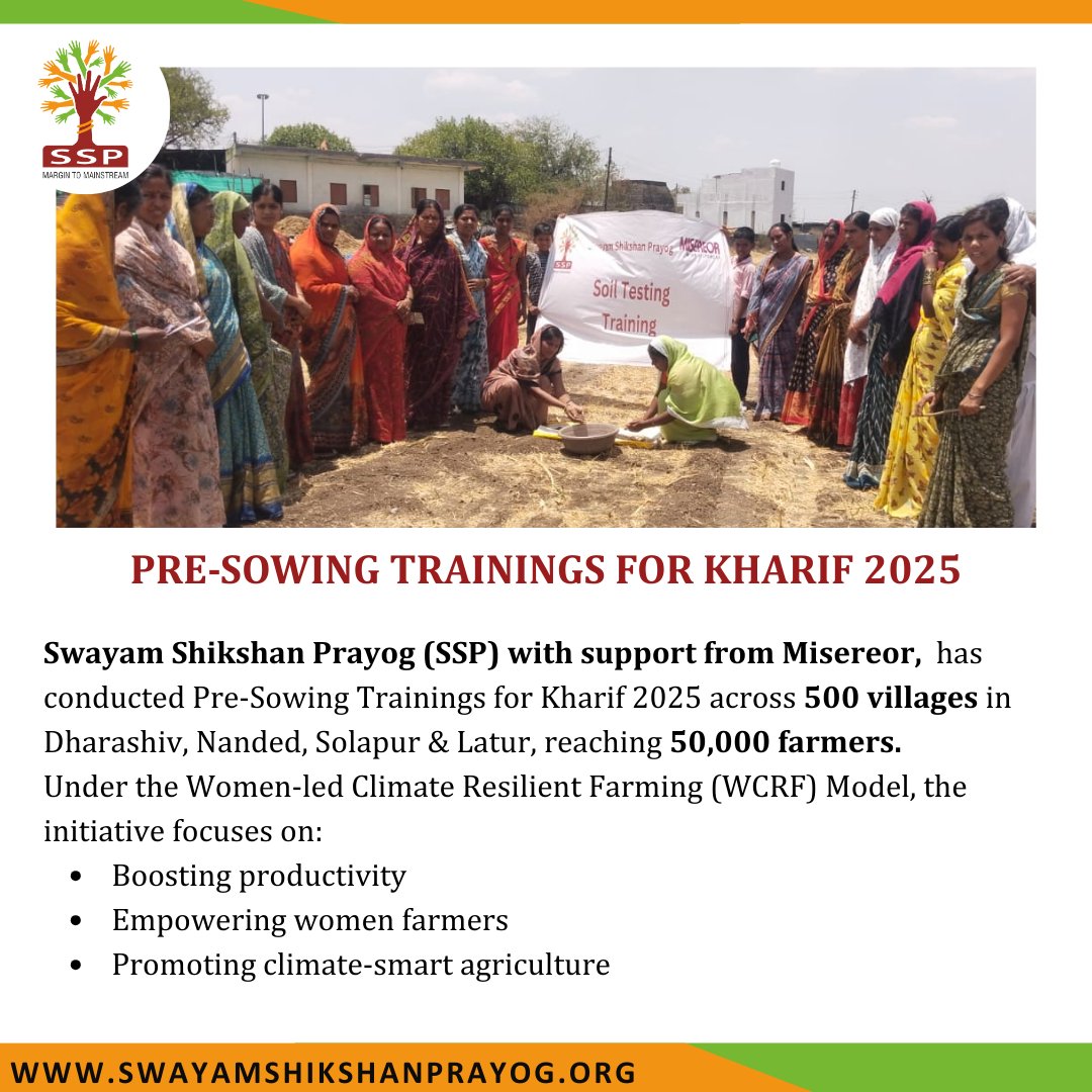 sspindia's tweet image. Empowering 50,000 Farmers for a Women Led Climate-Resilient Kharif Season – A Women-led Movement in 500 Villages with the support of #Misereor

Let us continue to recognize and support the invisible work of women farmers—because when women lead, communities thrive.

#Kharif2025