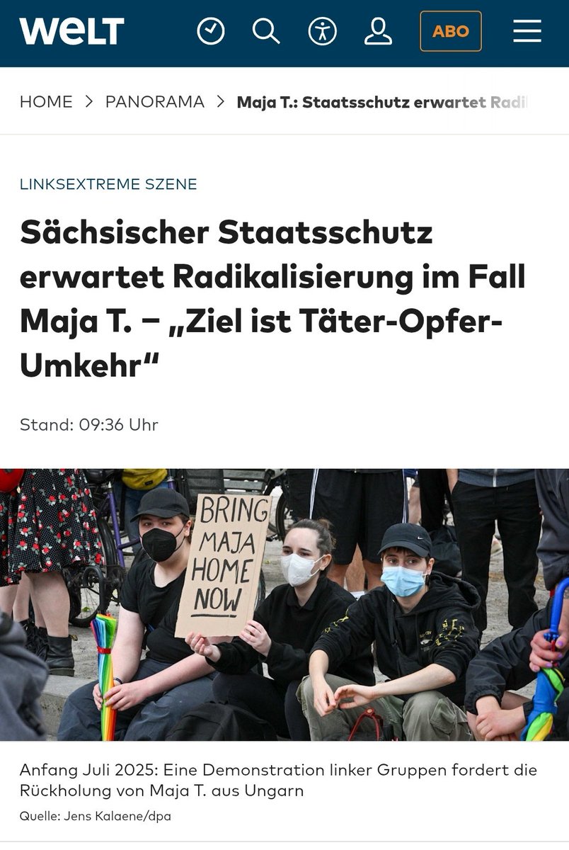 Wer sich mit Maja T. (aka. Simeon T.) solidarisiert, ist ein Extremist.
Völlig unironisch.
Eigentlich ganz einfach.