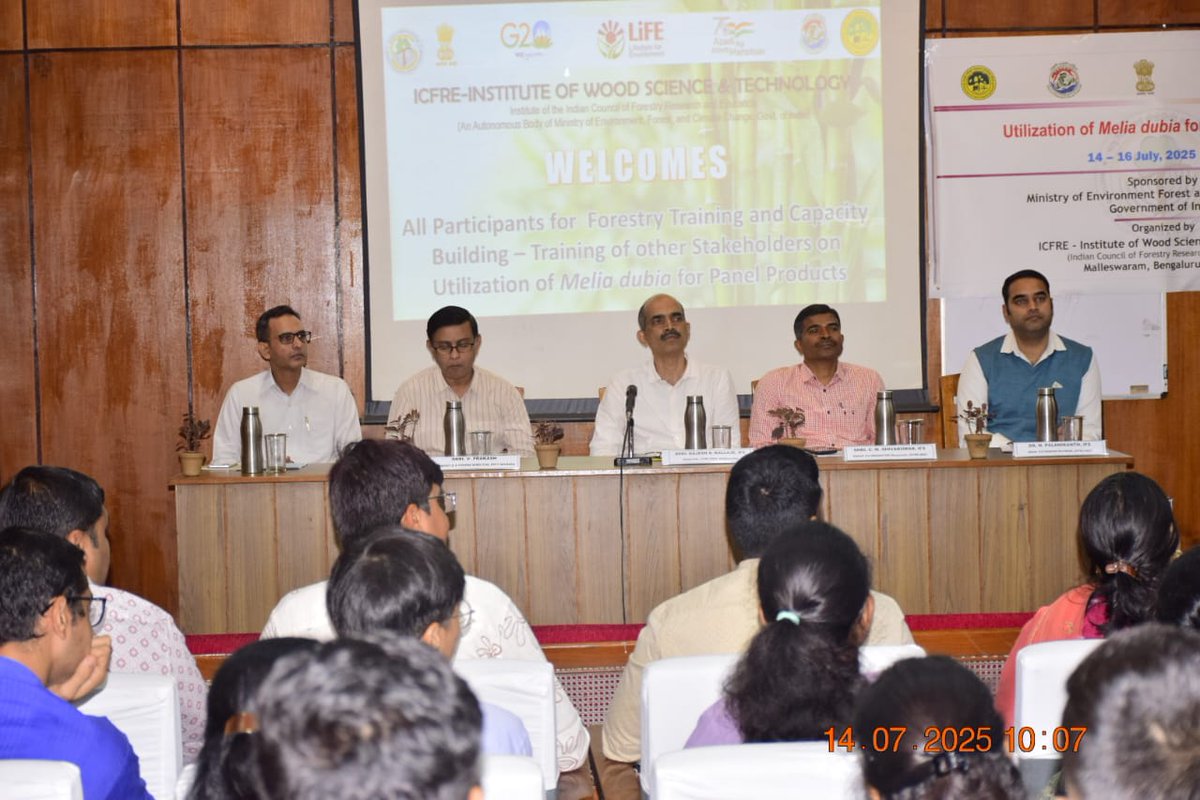 ICFRE-IWST, B'lore inaugurated 3 days training (14 - 16 July 2025) on Utilization of Melia Dubia for Panel Products under the MoEF &amp; CC sponsored Forestry Training &amp; Capacity Building –Training to other Stakeholders. 30 members from across the country are participating.