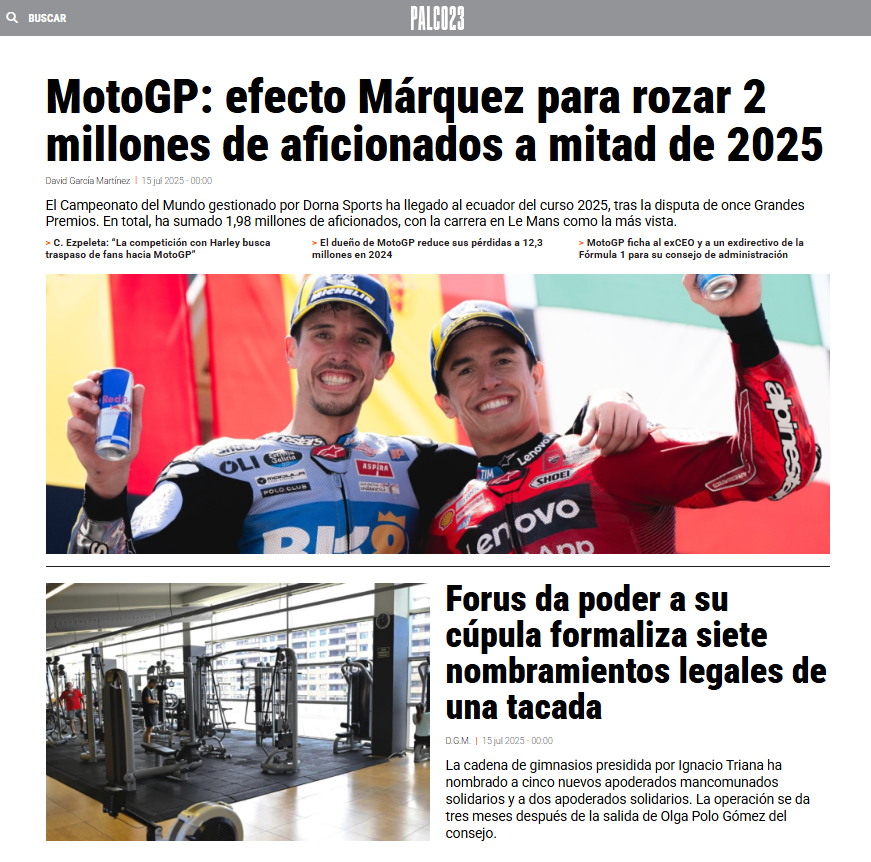 📅 NEWSLETTER 15 DE JULIO DE 2025 
La asistencia récord de MotoGP a mitad de temporada, los nuevos apoderados de Forus y la venta de RCD Espanyol al propietario del Burnley FC.
Todos los detalles del negocio del deporte, aquí: palco23.com/app/newsletter…