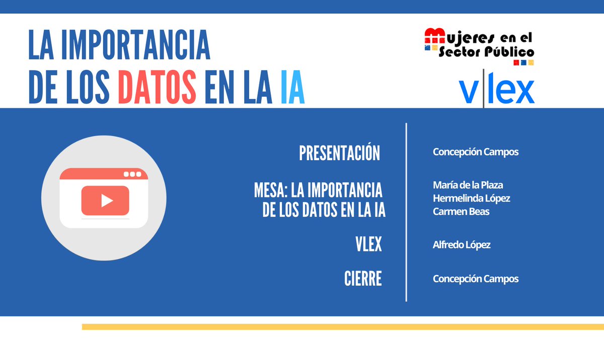 ⏰Hoy a las 10:00 tenemos una cita y podrás ver íntegramente toda la grabación en nuestro canal de Youtube de #MujeresSP
👉La importancia de los datos en la era de la #IA de la mano de grandes mujeres #sociasMSP
<a href="/mccamposacunha/">Concepción Campos</a> <a href="/emedelap/">María</a> @carmenbeas