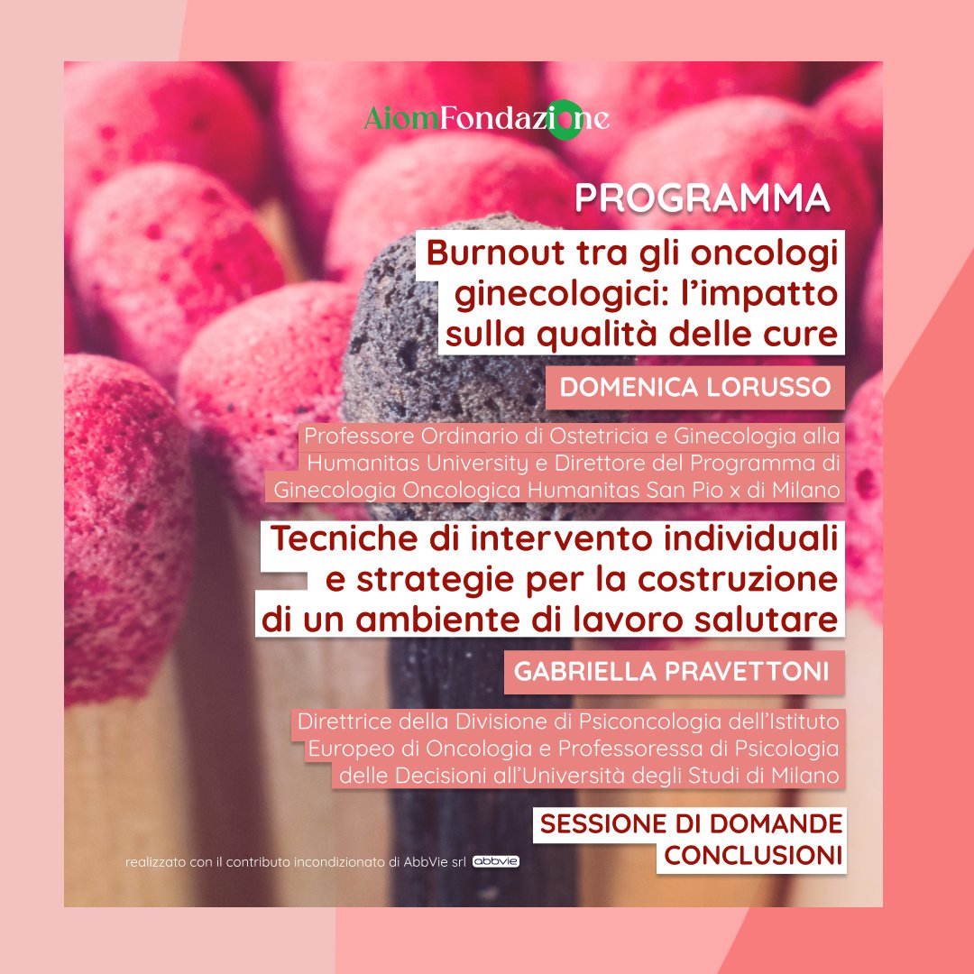 Fondazione Aiom (@aiomfondazione) on Twitter photo #tumoriginecologici e #burnout negli operatori sanitari: il II modulo della serie di webinar si terrà mercoledì 23 luglio alle 15:30.
<a href="/GPravettoni/">Gabriella Pravettoni</a>
#fondazioneaiom #oncologia #cancro #tumoriginecologici e #burnout negli operatori sanitari: il II modulo della serie di webinar si terrà mercoledì 23 luglio alle 15:30.
<a href="/GPravettoni/">Gabriella Pravettoni</a>
#fondazioneaiom #oncologia #cancro