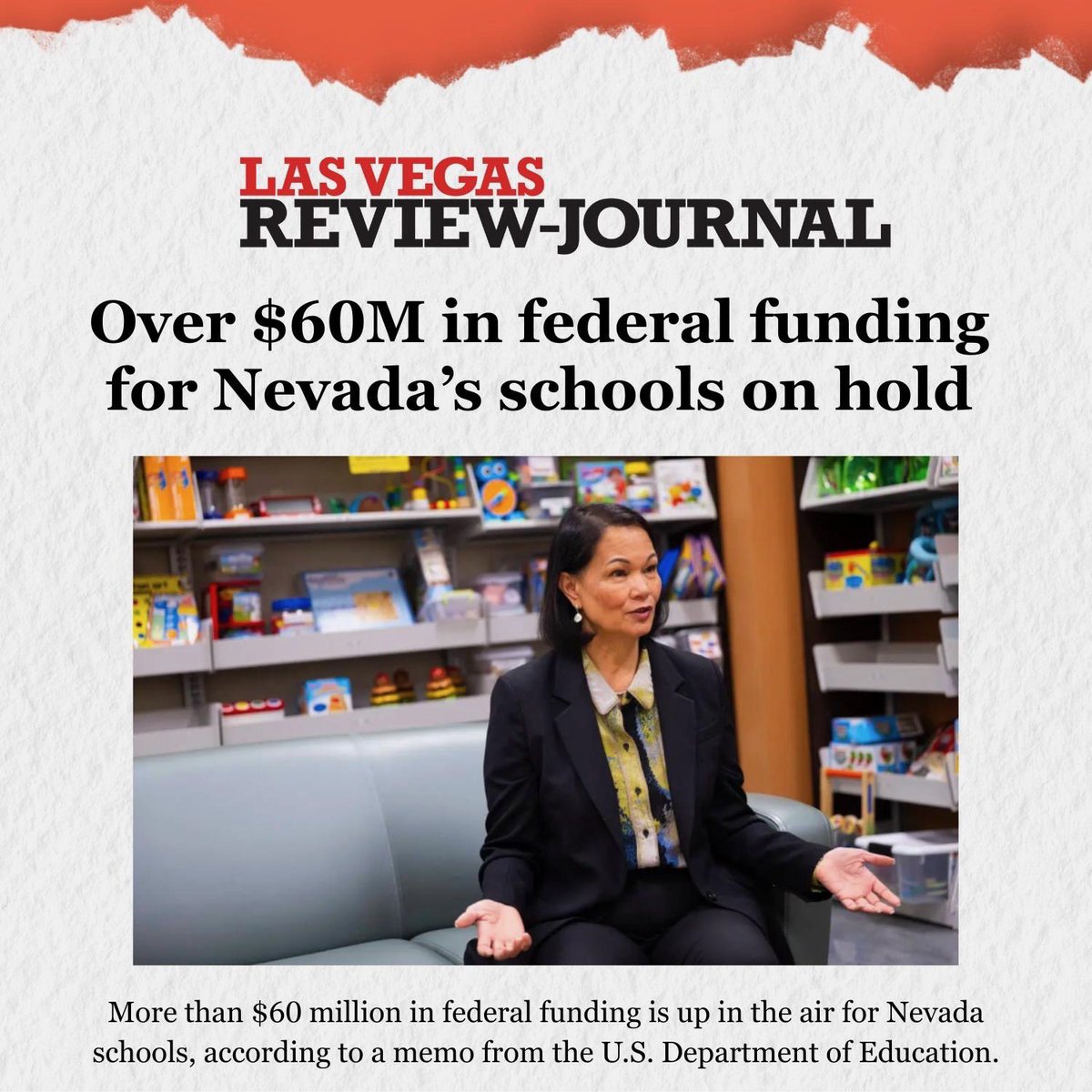 🚨The Administration has paused over $60M in federal funding for Nevada schools.

This impacts 51 employees and over $30 million in CCSD, and threatens critical programs like teacher mentorship and retention, and student support like addressing chronic absenteeism. 

That’s why
