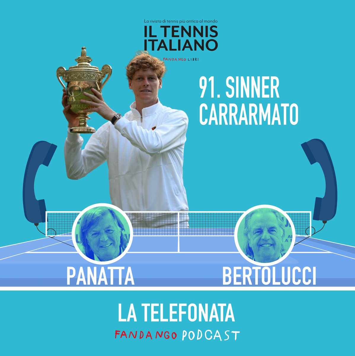 🎾 Adriano Panatta e Paolo Bertolucci commentano il trionfo di Sinner a Wimbledon. Si parla delle possibilità di miglioramento del nostro campione, della capacità di concentrarsi e del passaporto per entrare a Forte dei Marmi. 🎧 open.spotify.com/episode/1igBVF… #latelefonata #podcast