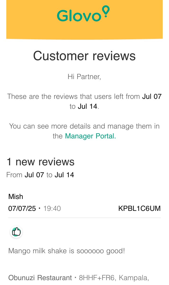 Such positive reviews of Obunuzi on Glovo and other apps always inspire us to keep it up.