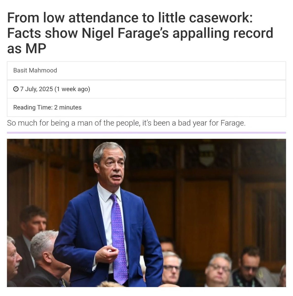 A Year of #Farage ... Not as groundbreaking as he thinks. Exposed as a Lazy, Ineffective, Xenophobic Fraudster, grifting off the taxpayer.