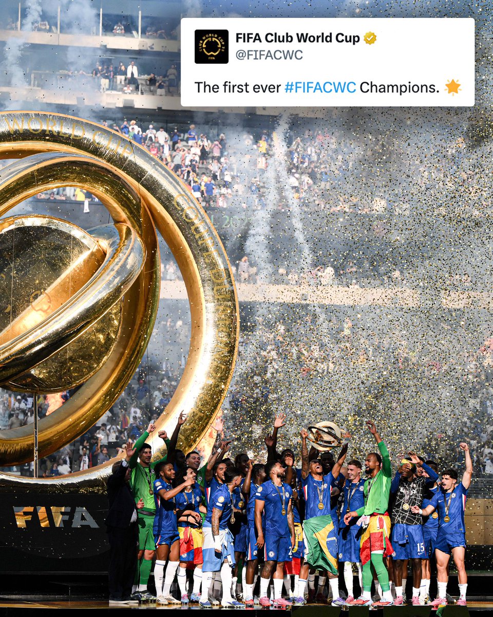 OFFICIAL — CHELSEA MENJADI KLUB PERTAMA YANG JUARA FIFA CLUB WORLD CUP. 🏆

FIFA memperbaharui pemenang dan turnamen sebelumnya sebagai FIFA Intercontinental Champions.

#KTBFFH
