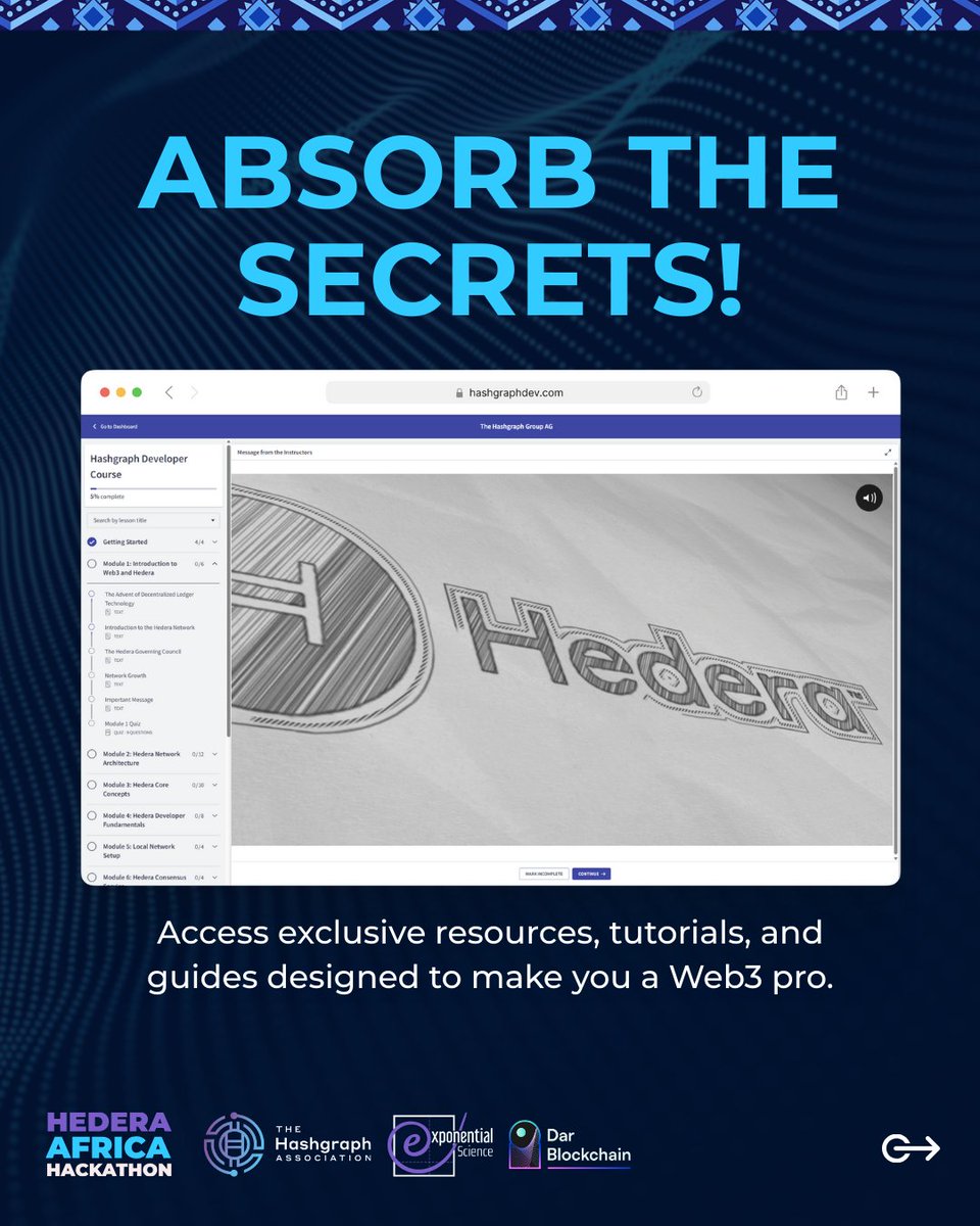 Hedera_Hacks's tweet image. The secret to standing out in the #HederaAfricaHackathon?
👉🏽 Mastering the essentials and getting officially certified!
𝐖𝐡𝐚𝐭’𝐬 𝐢𝐧𝐬𝐢𝐝𝐞?
🔑Web3 knowledge to sharpen your project
🔑Hands-on experience with Hedera’s tech
🔑Certification to show you’re hackathon-ready…