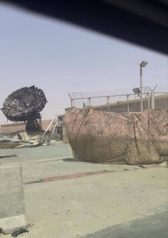 Visuals have emerged showing the US Military Satellite communications terminal damaged during Iran’s missile strike on Al-Udeid Air Base in Qatar. The terminal is a vital node in the U.S. military’s strategic communications
