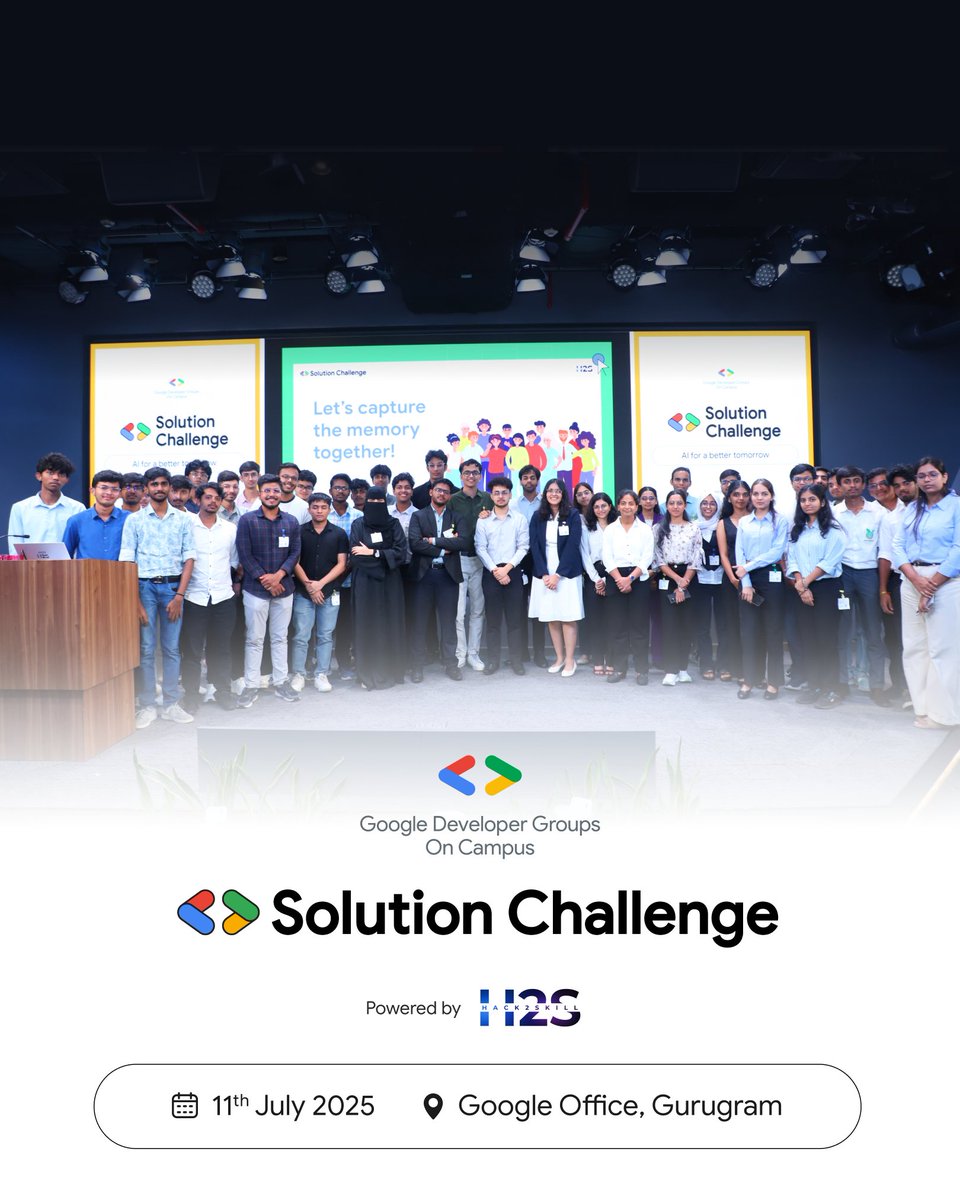 hack2skill's tweet image. The Grand Finale of the GDG on Campus Solution Challenge, powered by Hack2skill lit up the Google office in Gurugram with the energy of student-developers!
#SolutionChallenge #GDGonCampus #Hack2skill