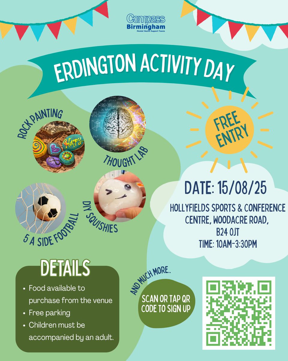 Compass Birmingham (@compassbmhst) on Twitter photo π Erdington Activity Dayπ
Join us for a FREE fun-filled day packed with creativity, discovery, and play! π
π§  Thought Lab | π¨ Rock Painting |β½ 5-a-side Football | π» DIY Squishies |π Free parking
π
 15th August 2025 | β° 10AMβ3:30PM
π Hollyfields Sports & Conference π Erdington Activity Dayπ
Join us for a FREE fun-filled day packed with creativity, discovery, and play! π
π§  Thought Lab | π¨ Rock Painting |β½ 5-a-side Football | π» DIY Squishies |π Free parking
π
 15th August 2025 | β° 10AMβ3:30PM
π Hollyfields Sports & Conference