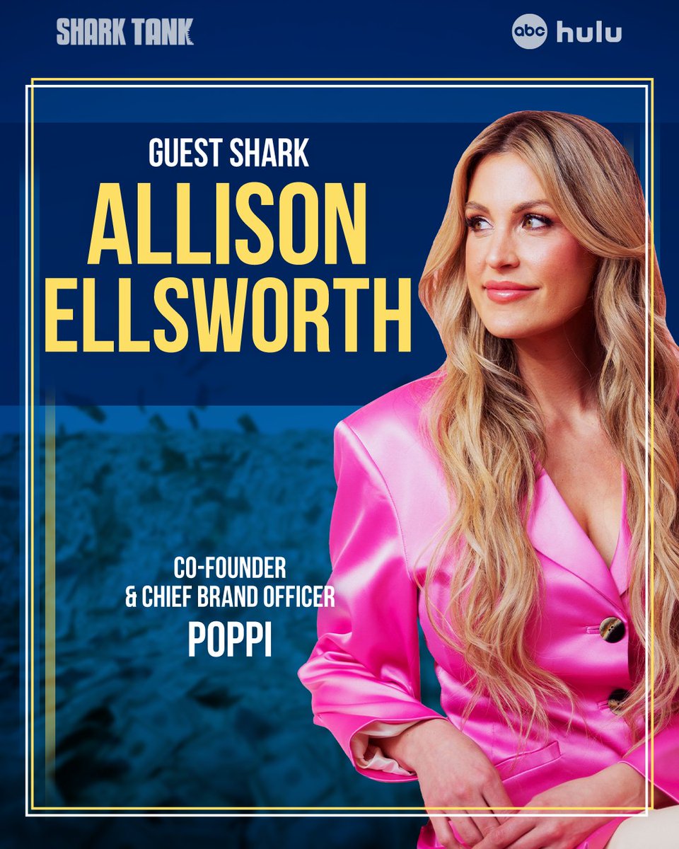 ABCSharkTank's tweet image. Full-circle moment right here! After making a deal on #SharkTank in Season 10, Poppi co-founder Allison Ellsworth will be a Guest Shark on the new season. 🫧 Watch Wednesdays this fall on ABC and stream on Hulu!