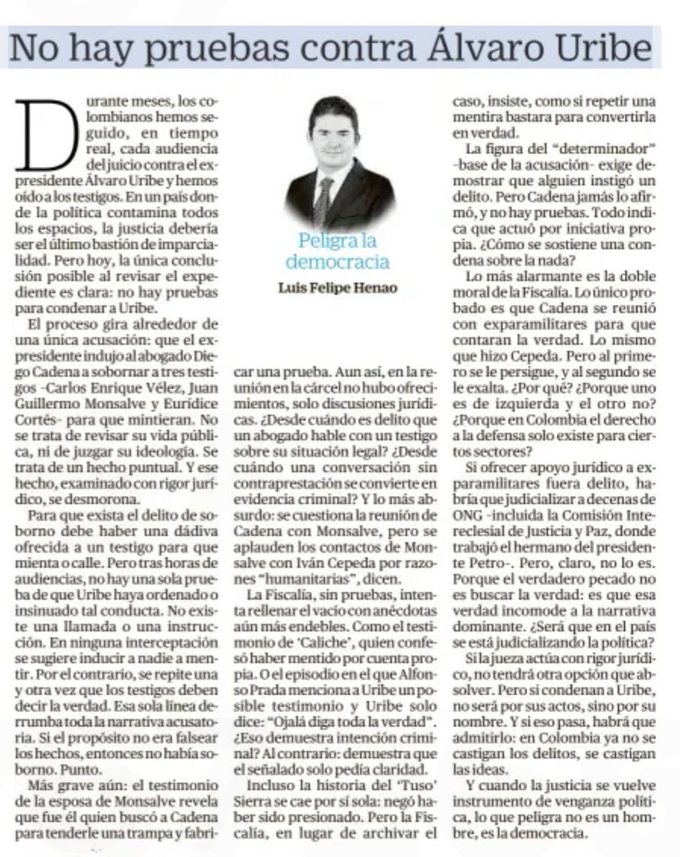 tomasuribeEco's tweet image. “No hay pruebas contra @AlvaroUribeVel” afirma @luisfelipehenao