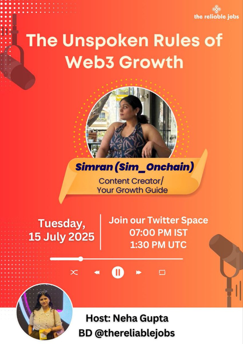 The Reliable Jobs (@thereliablejobs) on Twitter photo Join us for a thoughtful AMA with <a href="/Sim_Onchain/">Sim ๐ฆ๐ช ๐ซ</a>, a sharp voice in the space, as we dive into โThe Unspoken Rules of Web3 Growth.โ
Whether you're building, creating, or simply trying to make sense of the Web3 world, this conversation is all about what actually works and what Join us for a thoughtful AMA with <a href="/Sim_Onchain/">Sim ๐ฆ๐ช ๐ซ</a>, a sharp voice in the space, as we dive into โThe Unspoken Rules of Web3 Growth.โ
Whether you're building, creating, or simply trying to make sense of the Web3 world, this conversation is all about what actually works and what