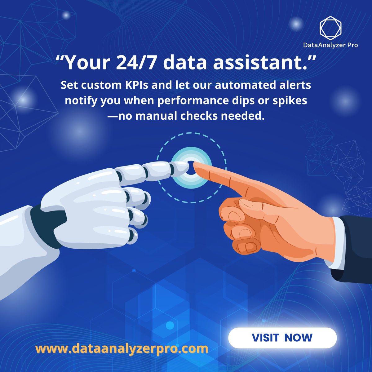 DataanalyzerPro's tweet image. "Get your own 24/7 data assistant. Set custom KPIs and let our automated alerts notify you when performance dips or spikes. No more manual checks—stay informed at all times."
"Your 24/7 data assistant is just a click away. Set custom KPIs and stay ahead with automated alerts!