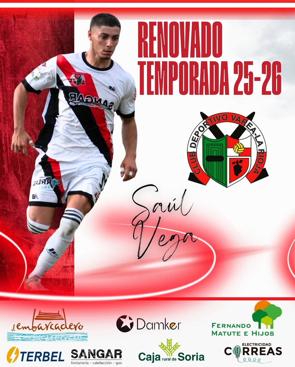 ⬜️🟥COMUNICADO OFICIAL | RENOVADO

~ATACANTE:

➡️SAÚL VEGA renueva una temporada más. Jugador que sorprendió a todos la temporada pasada con su energía y trabajo terminado siendo titular en la final de playoff.

¡Vuestros éxitos serán los nuestros! ❤️

#cdvarea⚪🔴
