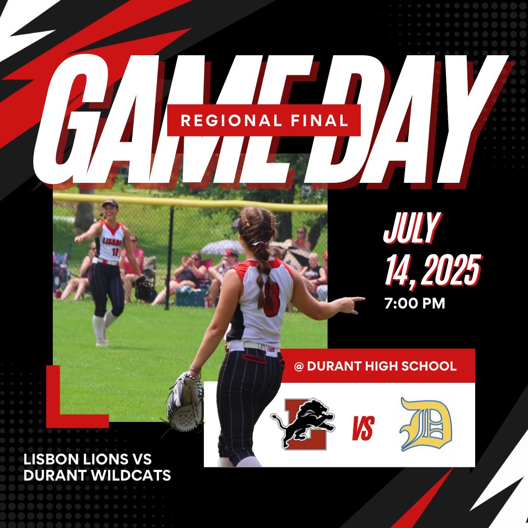 🚨REGIONAL FINAL🚨
🆚 DURANT WILDCATS
📍 DURANT
🕖 7 PM 

GO LIONS‼️