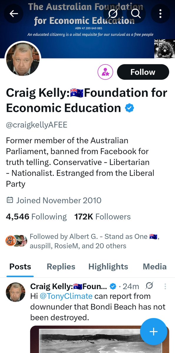Crackers <a href="/craigkellyAFEE/">Craig Kelly:🇦🇺Foundation for Economic Education</a> has a new gig.
So the Libertarian gig is over. Maybe he should get Gafu to join.