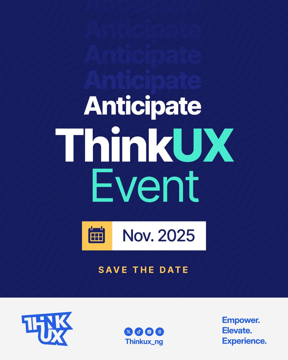 thinkUX_ng's tweet image. Are you an emerging designer? Are you in the tech space?
Think UX is that event you don't want to miss.
Anticipate!
.
.
#uiux #uxdesign #uiux #designevent #thinkUX