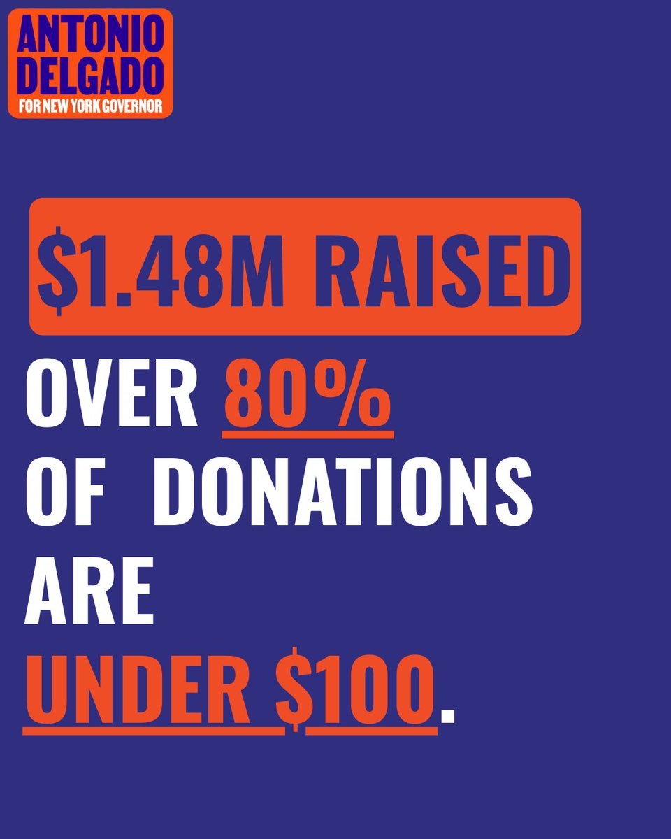 DelgadoforNY's tweet image. In the first six weeks of our campaign, we raised $1.48 million — and more than 80% of those contributions came from grassroots supporters giving less than $100. While my opponent relies on corporate PAC money and special interests, we're powered by everyday New Yorkers.
Thank…