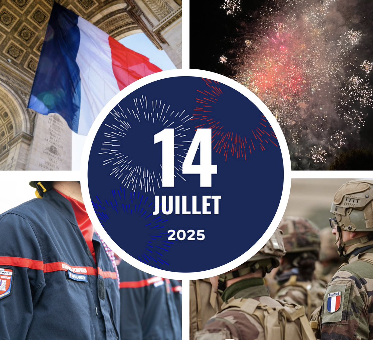 🇫🇷 En ce jour de #FêteNationale du #14juillet2025, célébrons tous notre unité et rendons hommage à nos #Armées et à nos forces de #SécuritéCivile engagées chaque jour pour nous défendre et nous protéger.

Vive la #France et ses valeurs de #Liberté, d’#Egalité et de #Fraternité !
