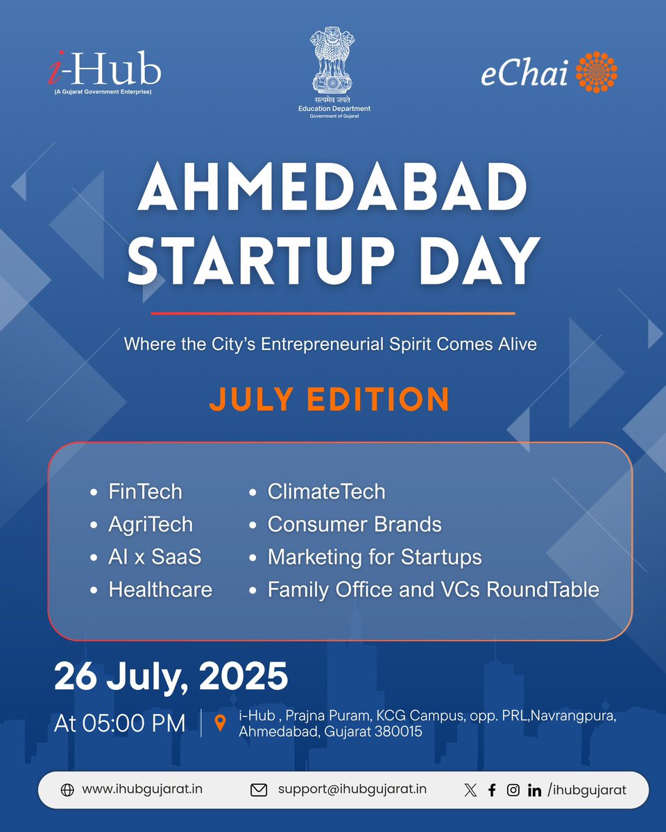 iHub (@ihubgujarat) on Twitter photo i-Hub Gujarat and <a href="/eChaiVentures/">eChai Ventures</a> are hosting the "Ahmedabad Startup Day". It’s a city-wide gathering of founders, investors, enablers, and startup folks coming together to connect, learn, and share.
Registration Link: shorturl.at/jRqcF i-Hub Gujarat and <a href="/eChaiVentures/">eChai Ventures</a> are hosting the "Ahmedabad Startup Day". It’s a city-wide gathering of founders, investors, enablers, and startup folks coming together to connect, learn, and share.
Registration Link: shorturl.at/jRqcF