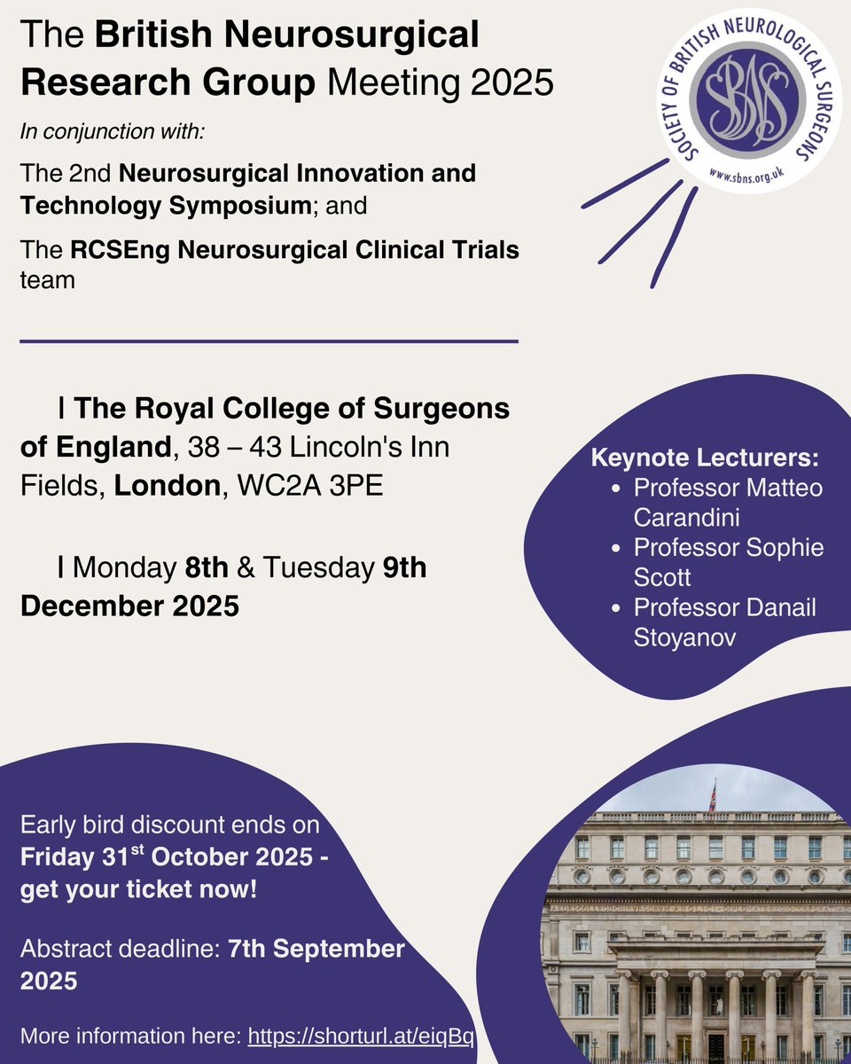 QS_SimCentre's tweet image. 8th & 9th Dec: British Neurosurgical Research Group (BNRG) Meeting 2025. Registration and submit an abstract for a chance to present your work: shorturl.at/VV1qF
Join us for the 2025 annual meeting of the British Neurosurgical Research Group (BNRG), which will be jointly…