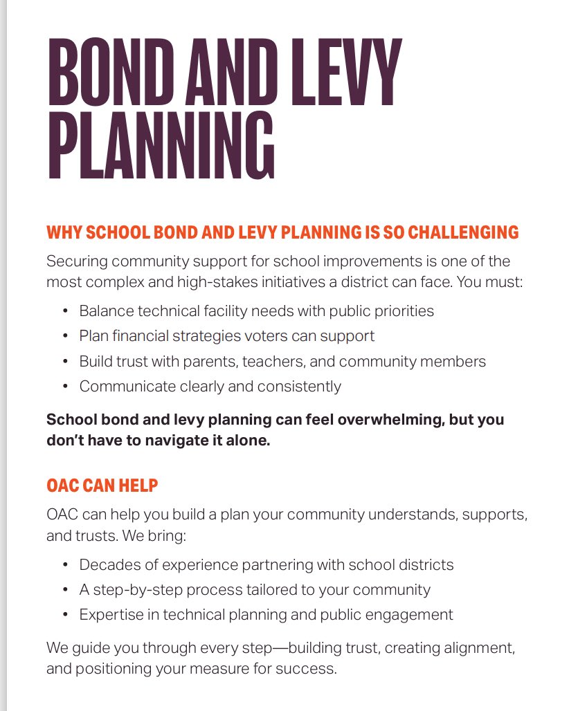 Dr. Wade Smith (@wadesmithedd) on Twitter photo School bonds and capital levies can be challenging to plan. <a href="/OACservicesinc/">OAC Services, Inc.</a> is here to help with our proven #6PhaseApproach. Our process helps build trust, aligns priorities & positions ballot measures for success. Ask us how we can help your school district win on election-day! School bonds and capital levies can be challenging to plan. <a href="/OACservicesinc/">OAC Services, Inc.</a> is here to help with our proven #6PhaseApproach. Our process helps build trust, aligns priorities & positions ballot measures for success. Ask us how we can help your school district win on election-day!