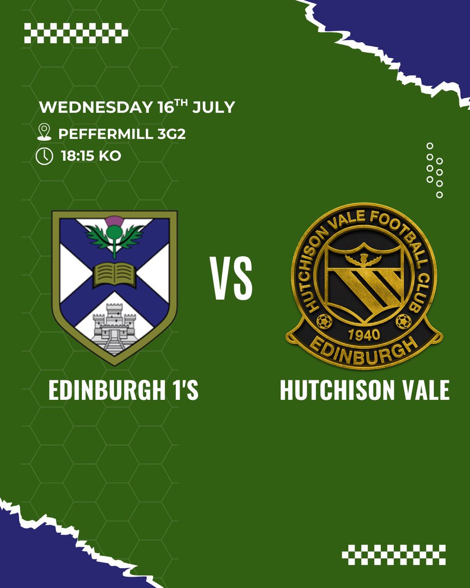 The boys are back at Peffermill this Wednesday for a mid week clash with Hutchison Vale…

🗓️ Wednesday 16th July 
🆚 Hutchison Vale 
⏰ 18:15 KO 
📍Peffermill 3G2

OCOL💚💙