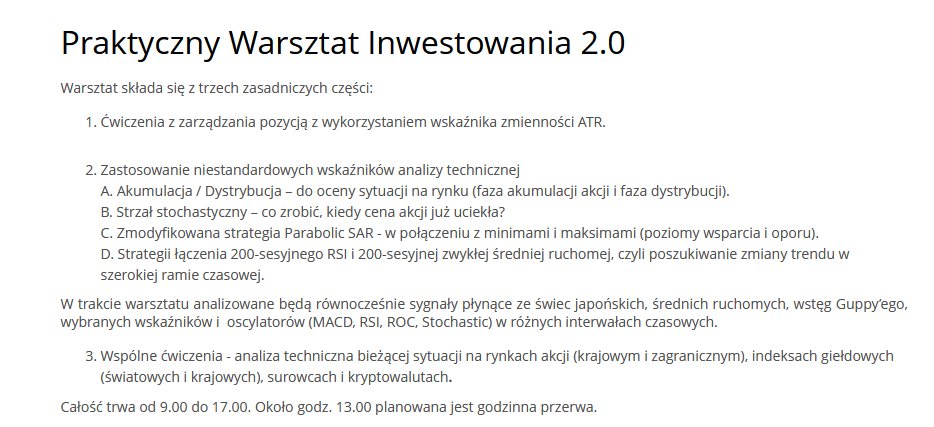 Praktyczny Warsztat Inwestowania 2.0

W  najbliższą sobotę na GPW, startujemy z Tomkiem Filipiakiem w podróż  przez wykresy spółek i innych aktywów, tym razem w wersji 2.0, czyli dla tych, którzy czują niedosyt po 1.0😃 

Na pewno będzie ciekawie 😃
gpw.pl/praktyczny-war…